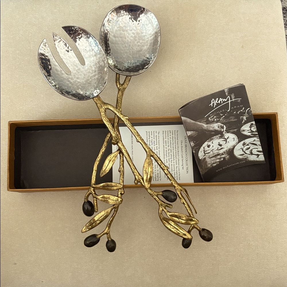 Michael Aram Gold and Silver Olive Branch Server set